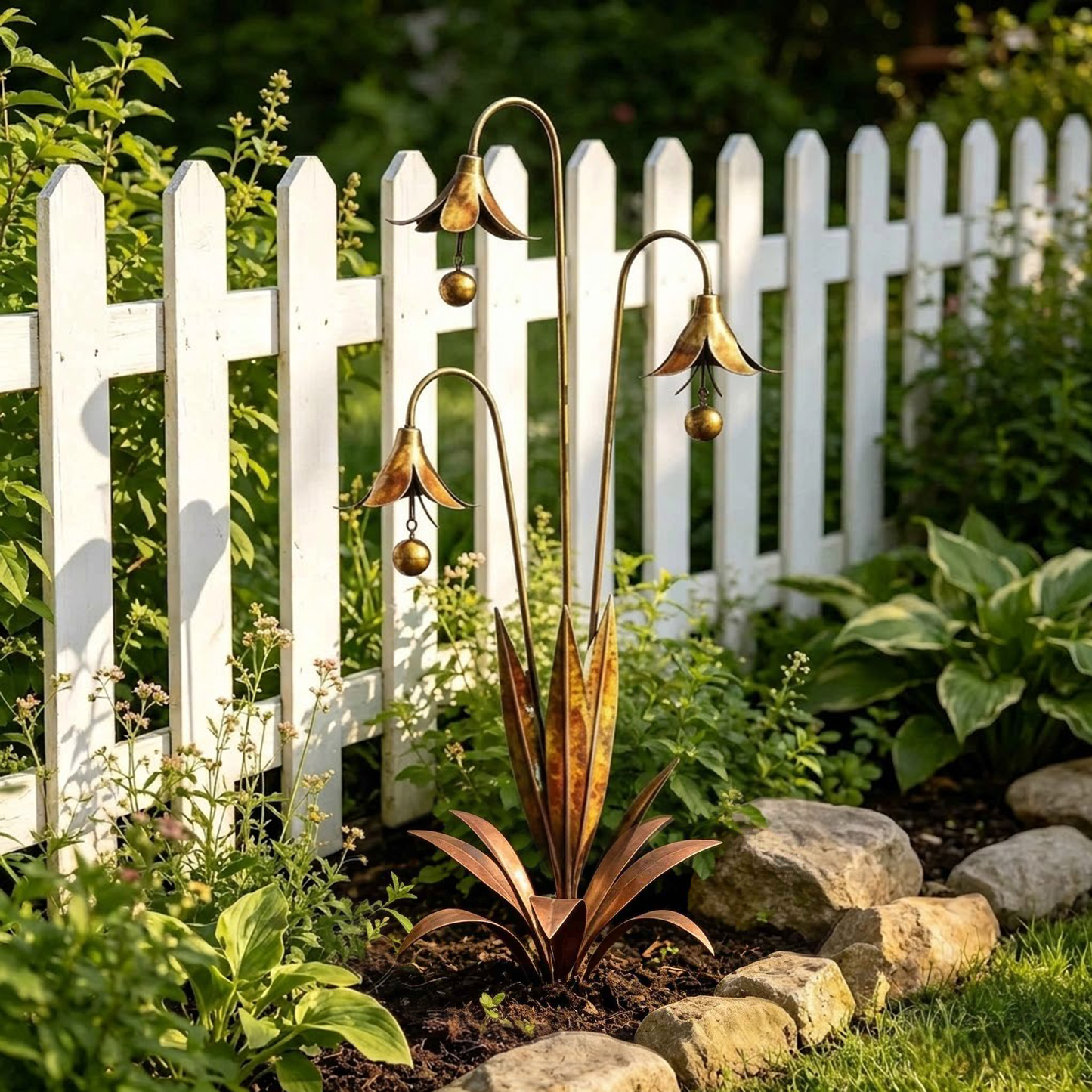 Enchanting Bellflower Garden Stake with Bells – Handcrafted Outdoor Yard Art