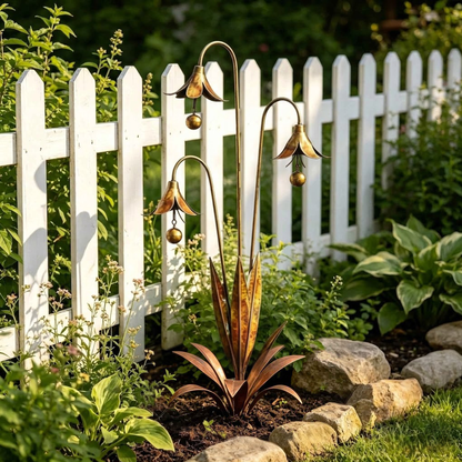 Enchanting Bellflower Garden Stake with Bells – Handcrafted Outdoor Yard Art