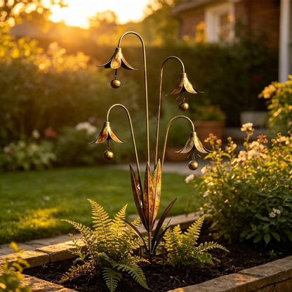 Enchanting Bellflower Garden Stake with Bells – Handcrafted Outdoor Yard Art
