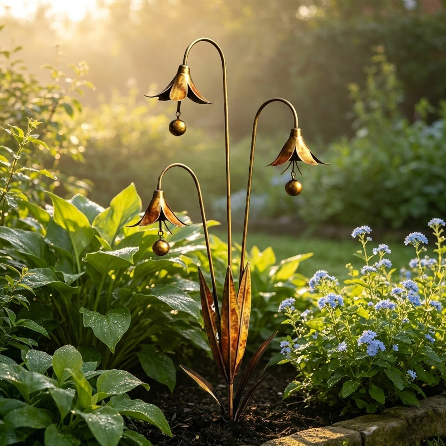Enchanting Bellflower Garden Stake with Bells – Handcrafted Outdoor Yard Art