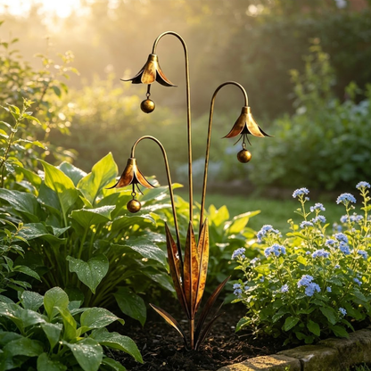 Enchanting Bellflower Garden Stake with Bells – Handcrafted Outdoor Yard Art