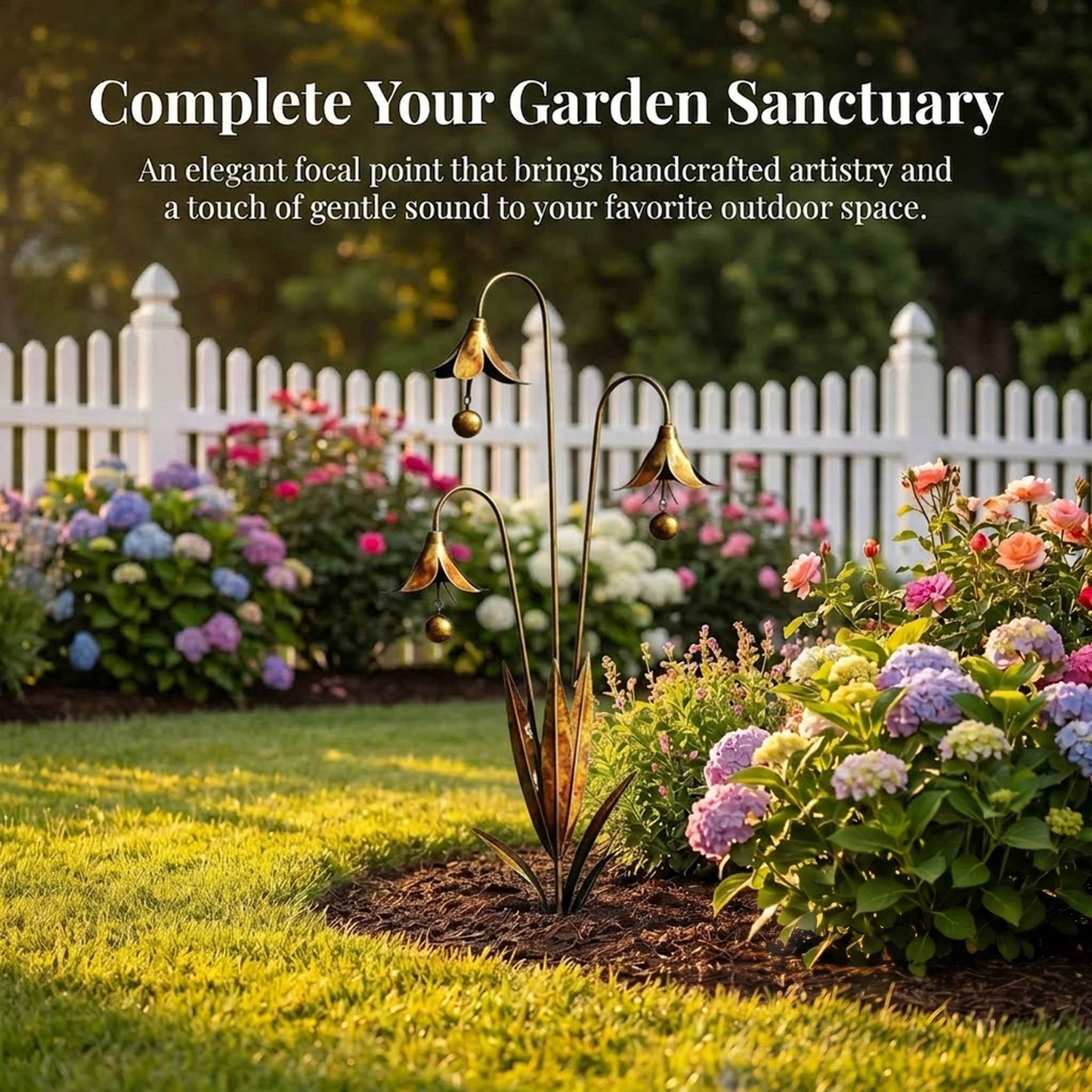 Enchanting Bellflower Garden Stake with Bells – Handcrafted Outdoor Yard Art