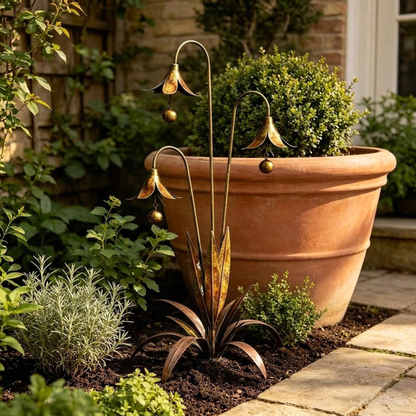 Enchanting Bellflower Garden Stake with Bells – Handcrafted Outdoor Yard Art