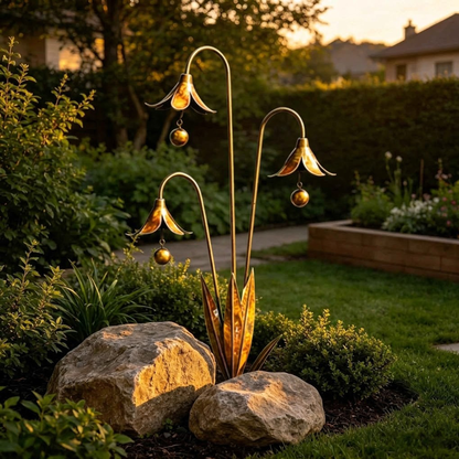 Enchanting Bellflower Garden Stake with Bells – Handcrafted Outdoor Yard Art