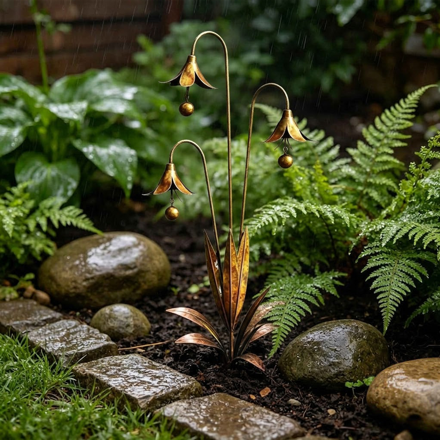 Enchanting Bellflower Garden Stake with Bells – Handcrafted Outdoor Yard Art