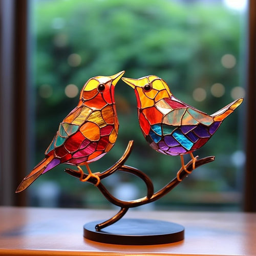 🌈Stained Glass Birds on Branch Desktop Ornaments 🕊️✨