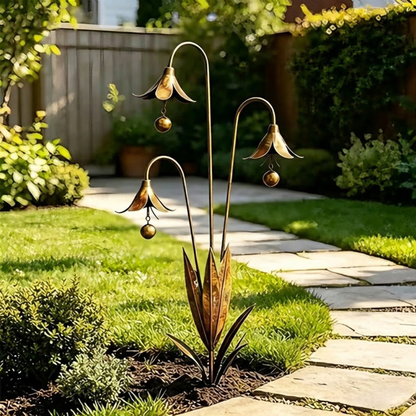Enchanting Bellflower Garden Stake with Bells – Handcrafted Outdoor Yard Art